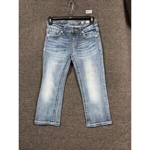 Miss Me Capri Jeans Womens Size 16 Blue Denim Stretch Straight Leg Embroidered